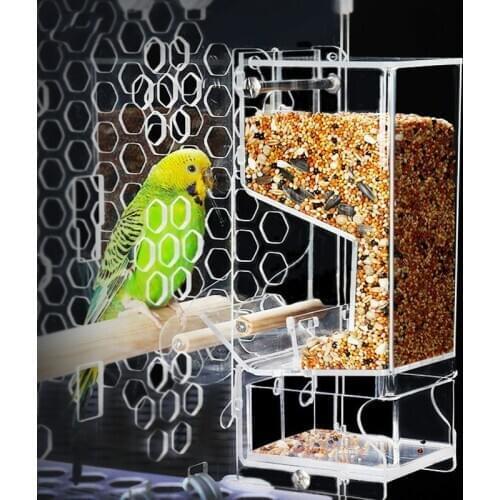 Anti-spatter Container Bird Feeder Pet Bird Cage Feeder Food Container Transparent Parrot Feeding Box Birds Supplies WF106