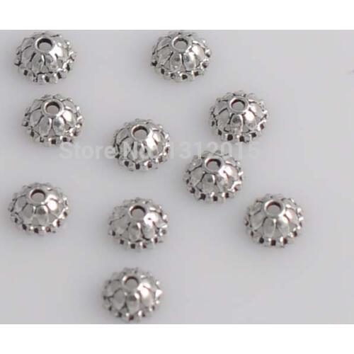 Free shipping! 100pcs Tibetan Antique StyleTone Small Flower Antique Silver plated DIY Metal Spacer beads Caps 8x4mm YTC0032