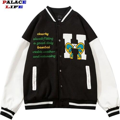 Butterfly Letter Embroidery Baseball Jacket Men Women Color Block Streetwear Mens Jackets Outerwear Couple for Man Autumn