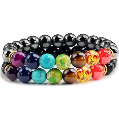 Hematite Round Beads Stretch Buddha Bracelets Energy Stone 8MM Black Gallstone Yoga 7 Chakra Bracelet Homme Femme Men Jewelry