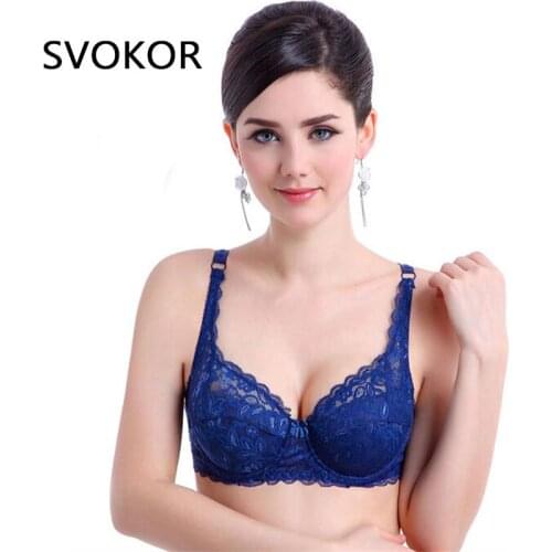 SVOKOR Women Bras Fashion Casual Sexy V-neck Solid Color Chest Pad Lace Sling Nylon Breathable Elasticity Comfortable Women Bras