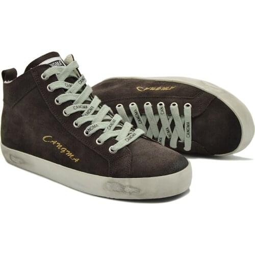 CANGMA Luxury Brand Sneaker Mens Cow Suede Footwear Genuine Leather Sneakers Leisure Shoes Mid Gray Casual Shoes Male