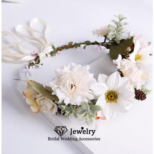 CC Flower Crowns for Women Wedding Accessories Engagement Hair Ornaments Bridesmaids Headdress Wreath Seaside Corolla Gift 58369