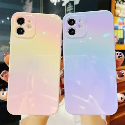Rainbow Gradient Laser Phone Case For iPhone 12 11 Pro Max XS Max XR X XS 7 8 Plus 12 11 Pro 11 Shockproof Bumper IMD Back Cover