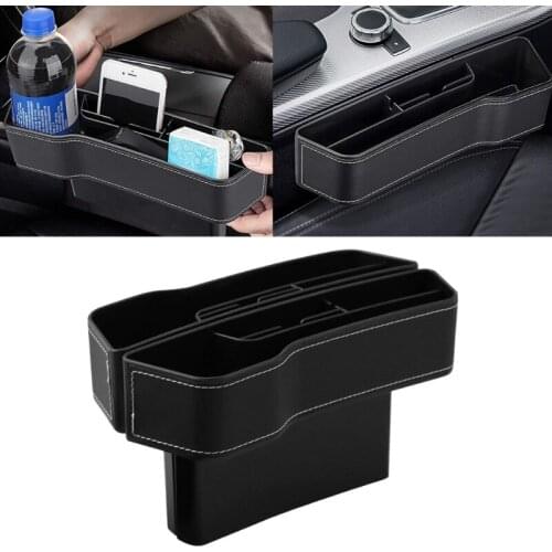 2pcs Black Car Seat Gaps Organizer Multi-functional Seat Gaps Filler Console Side Pocket with Small Cup Holder