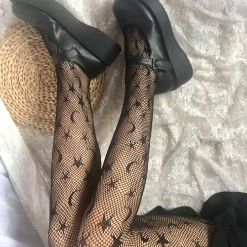 Spring Summer Women Sexy Fishnet Stockings Tights Black Star Moon Pattern Pantyhose Ladiess Stocking Big Elastic Women Tights