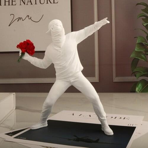 Flower Thrower Statue Banksy Modern Graffiti Art ResinSculpture Street Art Ornament Bedroom Living Room Decoration