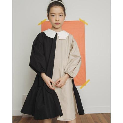 New 2019 Girls Dress Two Colors Patchwork Children Cotton Dresses for Kids Princess Party Frocks Personality Teenage Dress