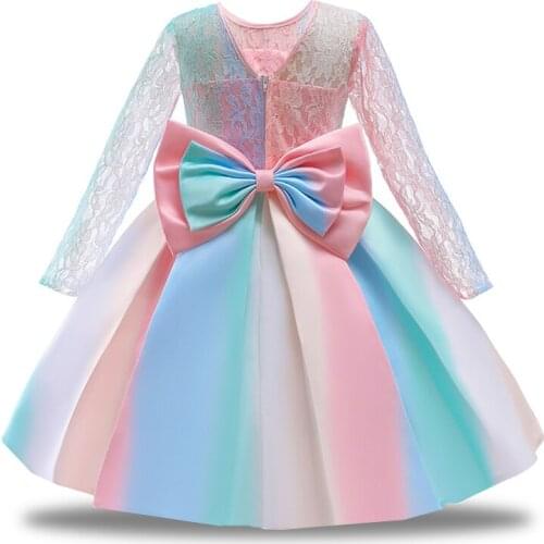 Long Sleeve Kids Colorful Dresses For Girls Children Costumes Girl Party Tutu Dress Lace Wedding Princess Dress Birthday 8 10 Y
