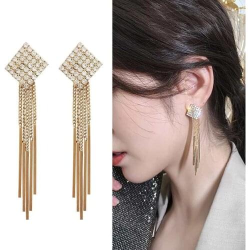 Long Tassel Rhinestone Drop Earrings For Women Luxurious Crystal Dangle Earrings Inlaid Earrings 2021Fashion Jewelry Accessories