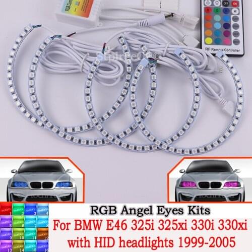DRL Angel Eyes LED RGB CCFL SMD headlight 4 ring set For BMW E46 325i 325xi 330i 330xi with HID headlights 1999 2000 2001-2005