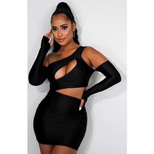 EIFER Womens 2020 Fall Winter New Sexy Slanted Shoulder Hollow Long Sleeve Finger Cots Dress