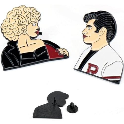 Movie Grease/Sandy Danny Brooch Cartoon Enamel pin Romantic Accessories Brooches pins Lover Gifts