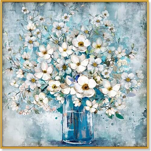 HJMGL 5D DIY Full Drill Diamond Painting Kits Blue Flower Rhinestone Cross Stitch Mosaic Diamond Art Home Decor
