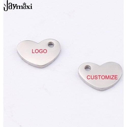 Jaymaxi 7.5*10mm Heart Pendant Mirror Polished Stainless Steel DIY Tag Small Pendant Engrave Logo 20Pieces/lot