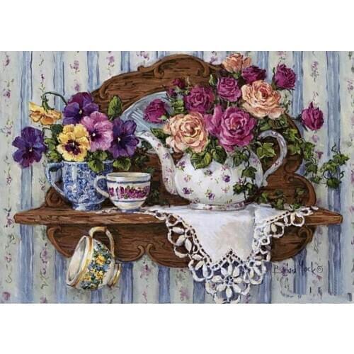 Full Square/Round 5D DIY Diamond Painting "Flowers & cup" Rhinestones Mosaic Diamond Embroidery Sale wall home decoration FG1777