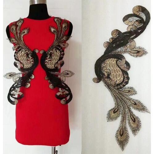 Chinese Phoenix tail patch parches sew on dress coat bag applique Clothing accessories bordados para ropa DIY 18*53cm