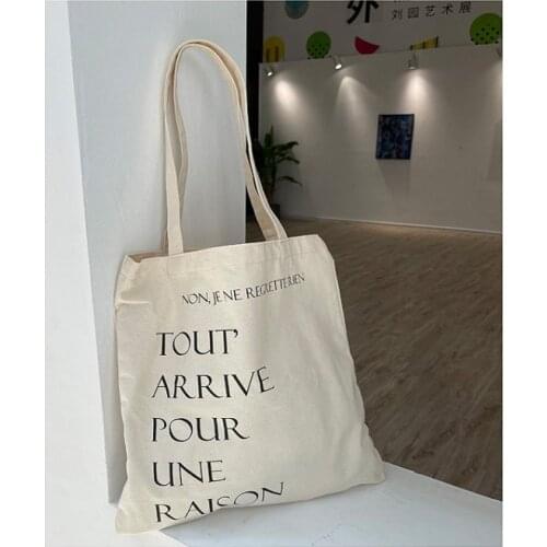 Korean Letters Canvas Bag Simple Large Shoulder Bag Cotton Cloth Handbags Tote Books Bag For Girls Women Reusable Shopper Bags
