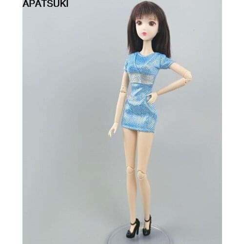 Blue Silver Short Dress For Barbie Doll Clothes Casual Wear For 1/6 BJD Doll Outfits Dolls Accessories Kids & Baby Toys