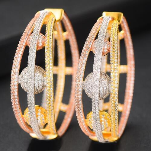 LARRAURI 2019 Trendy hollow-carved design Big Earrings Engagement Party African Dress Earrings Fashion Jewelry for Women Bridal