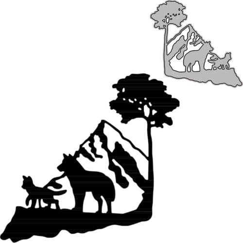 Wolf At The Bottom of The Mountain Scene Metal Cutting Dies New 2021 Scrapbook Die Cuts Embossing Scrapbooking Stencil Craft