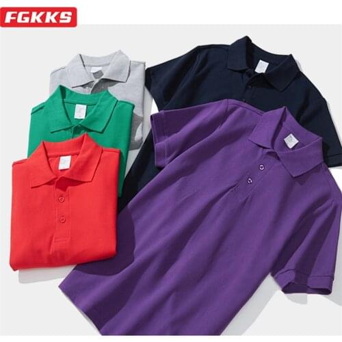 FGKKS Summer Mens Polo Shirts Short Sleeve Fashion Lapel Casual Slim Solid Color Business Polo Shirt Men