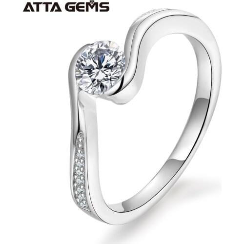 ATTAGEMS Solitaire Male Ring 5.0mm Round Diamond Moissanite Antique 925 Sterling Silver Ring For Woemen Wedding Fine Jewelry