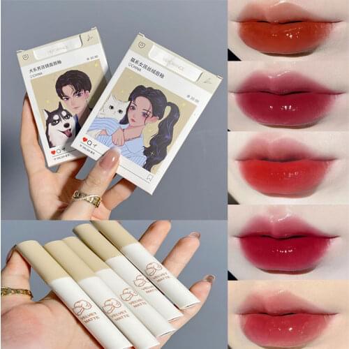 5Pcs Cigarette Lip Gloss Set Matte Red Tint For Lips Makeup Long Lasting Water Mirror Lip Glaze Waterproof Lipstick Kit Cosmetic