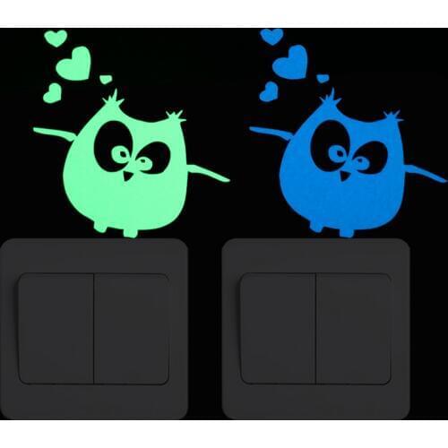 Happy Owl Jump for Joy Switch Sticker Glow in the Dark Wall Sticker Cartoon Bird Luminous Sticker Kids Room Children Bedroom DIY