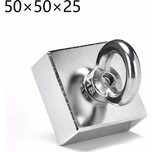 1pcs Ture Block 50 x 50 x 25 mm Salvage magnetic Super Strong MAGNET Rare Earth magnets Neodymium Magnet WITH RING 50*50*25 mm