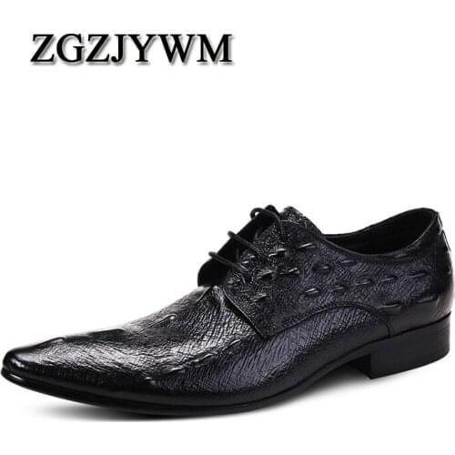 ZGZJYWM New Breathable Black/Blue/Red Loafers Dress Genuine Leather Crocodile Style Pointed Toe Wedding Business Wedding Shoes