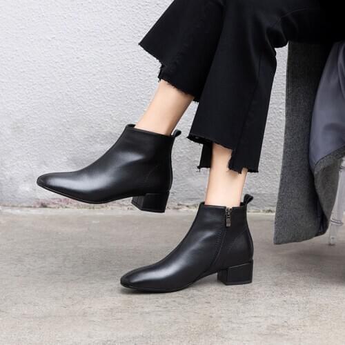 Fashion New Microfiber Leather Ankle Boots Women winter Autumn Square High Heels Zipper Boots Square Toe Woman Shoes botas mujer