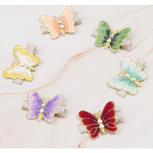 Hand Embroidery Rhinestones Butterfly Hair Clips Retro Little Girls Barrettes Children Accessories Cute Hairpin