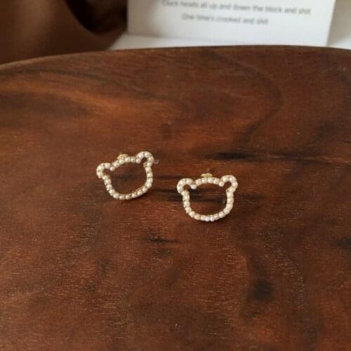 Girls Simulated-pearls Simple Temperament Kids Earrings Animals Cute Bear Earrings