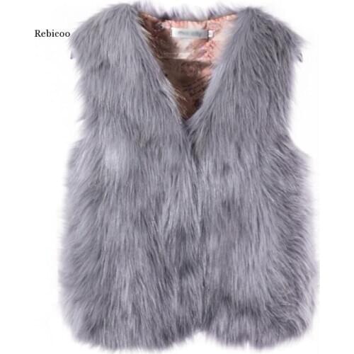 Faux Fur Coat Plush Casual Warm Slim Sleeveless Faux Artificial Fur Vest Winter Faux Fur Coats Women Gray Fur Jacket Outerwear