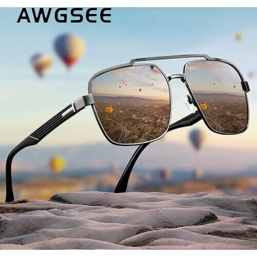 AWGSEE Men Alloy Sunglasses Outdoor Polarized Driving Shades Lens Fishing Travel UV Protection Eyewear Male Oculos de sol