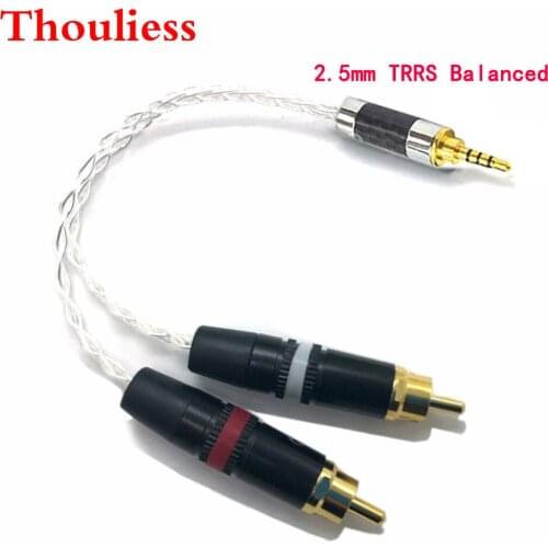 Thouliess Hi-end 2.5mm TRRS/4.4mm Balanced Male 3.5mm Jack to RCA Plug Aux Cable 8x 1.0mm Silver Wire Headphone Amp