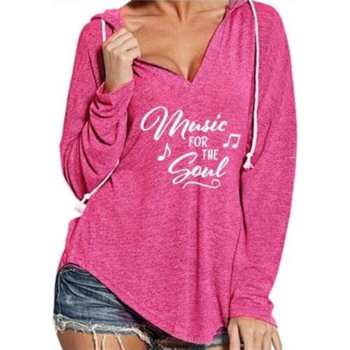 Music For The Soul Print V-Neck Plus Size Hoodies Women Autumn Kawaii Hoodies For Female Harajuku Long Sleeve Tops Sweatshirts