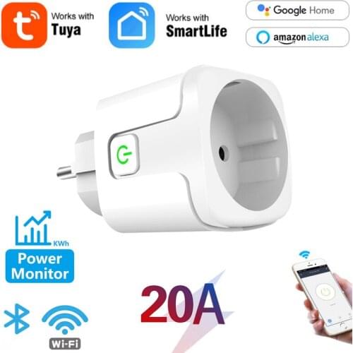 Tuya 20A Smart Plug WIFI+Bluetooth Dual Module Timeing Power Monitor Socket Work With Smart Life/Tuya App Alexa Google Home