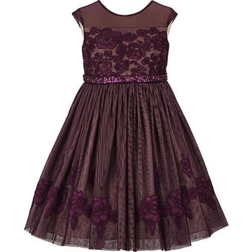 Yatheen Little Girl 5T-16T Party Dress Fit-And-Flare Embroidered Floral Polyester Sequin&Beading Dresses Kids Dress For Girls