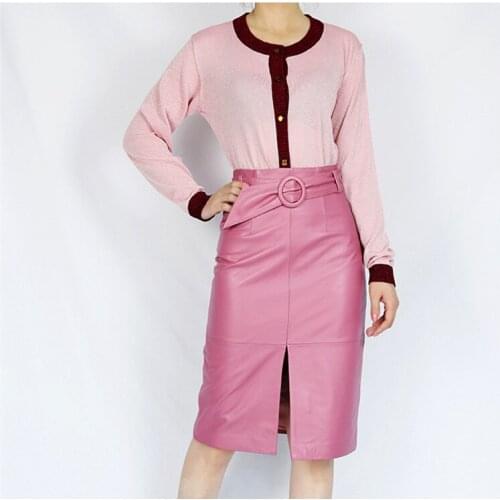 Autumn new high waist big ring lace genuine sheepskin leather skirt mid-length skirt,womens fashion leather skirt
