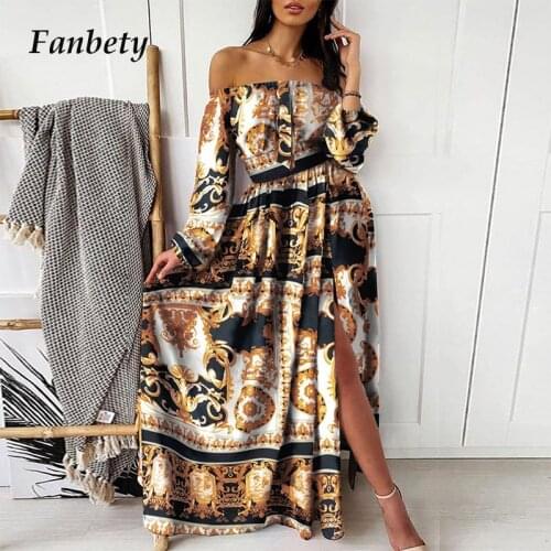 2020 Autumn Lantern Long Sleeve Women Dress Lady Vintage O-Neck Boho Long Dress Elegant Spring Floral Print Party Dress Vestidos
