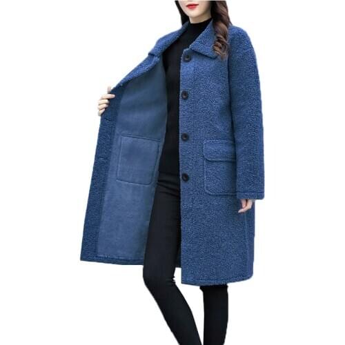 Womens Fashion Casual Long Sleeve Lambskin Coat Fake fur coats Winter Female faux fur warm Cashmere Plus Size jacket 5XL T374