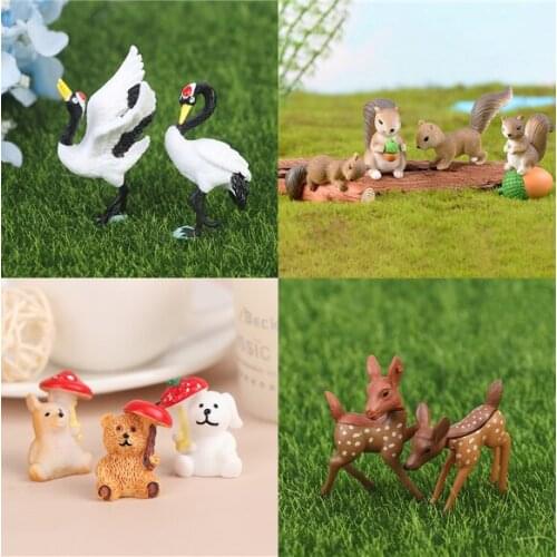 1/2/3/4pc Cute Animal Small Model Statue Figurine Little Crafts Figure Garden Ornament Miniatures Home Decor Decoration