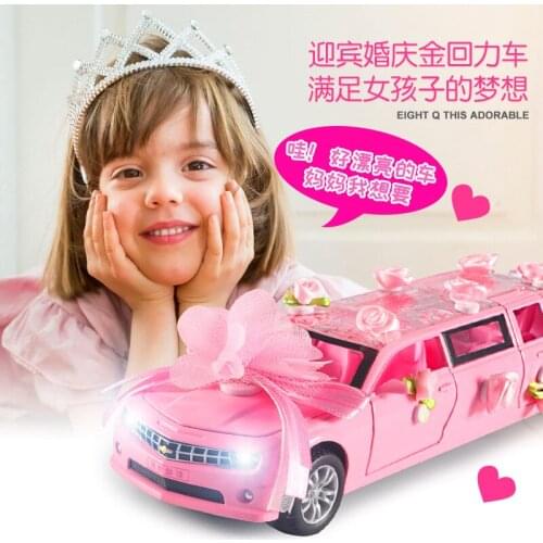1:32 Lengthen Wedding Welcome Car Alloy Metal Cars Toys for girls doors open Music Light pull-back vehicle Girl Birthday gift