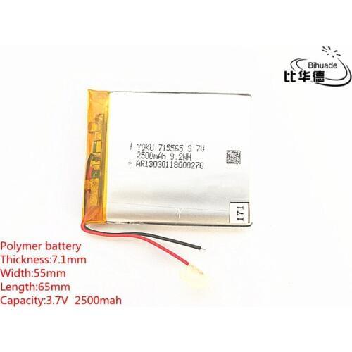 10pcs Free shipping 3.7V 2500mAH 715565 PLIB polymer lithium ion / Li-ion battery for dvr GPS mp3 mp4