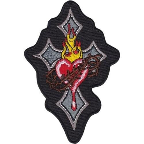 10pcs/lot Gothic Cross Heart Embroidery Patches Backpack Clothing Decoration Accessories Diy Iron Heat Transfer Applique