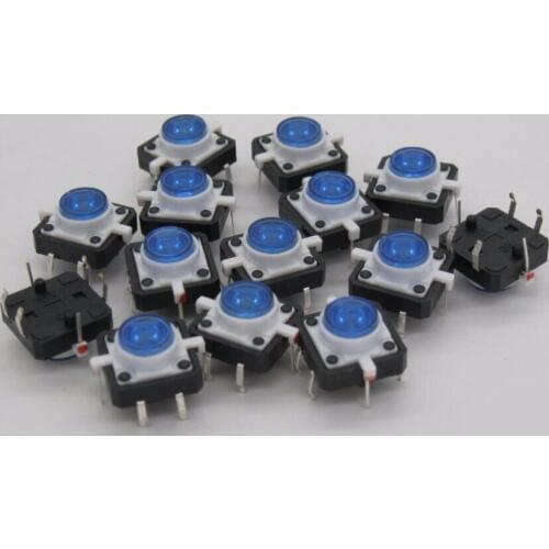 10PCS/lot blue 12x12mm Illuminated Tact Switch Button switch LED 4 pin reset 12*12mm