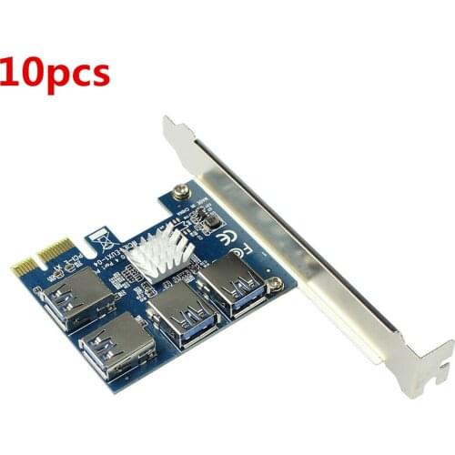 10PC PCIe 1 to 4 PCI-Express 16X Slots Riser Card PCI-E 1X to External 4 PCI-e USB3.0 Adapter Multiplier Card for Bitcoin Miner