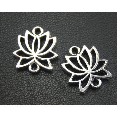15pcs Silver Color Lotus Charm Connector Jewelry Making DIY Handmade Craft 15x16mm A1796